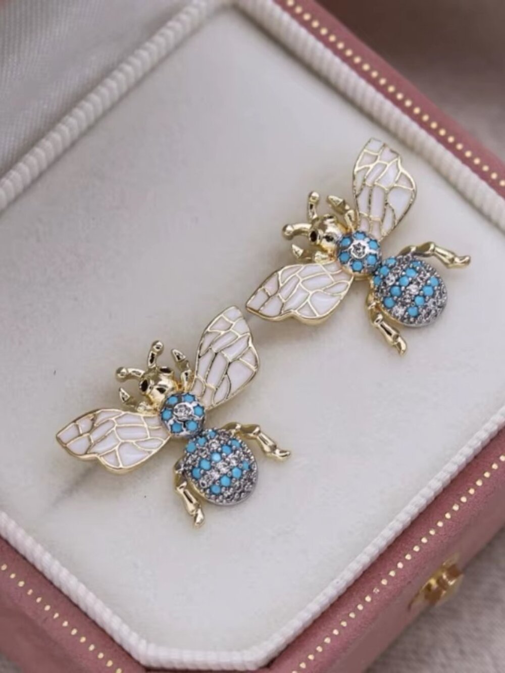 Zara Bee Happy Turquoise Crystals Incrusted Insects Earrings
